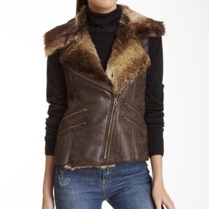 MO X Member Only Faux Fur Vest In Brown Size S